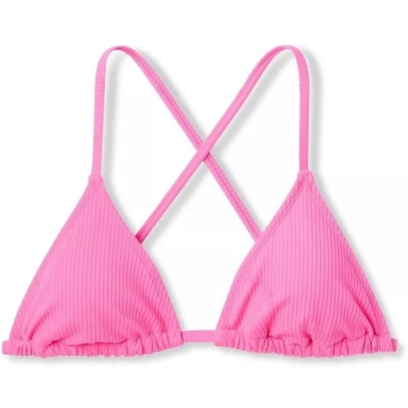 Wild Fable Women's Ribbed Triangle String Bikini Top Pink - Picture 3 of 3